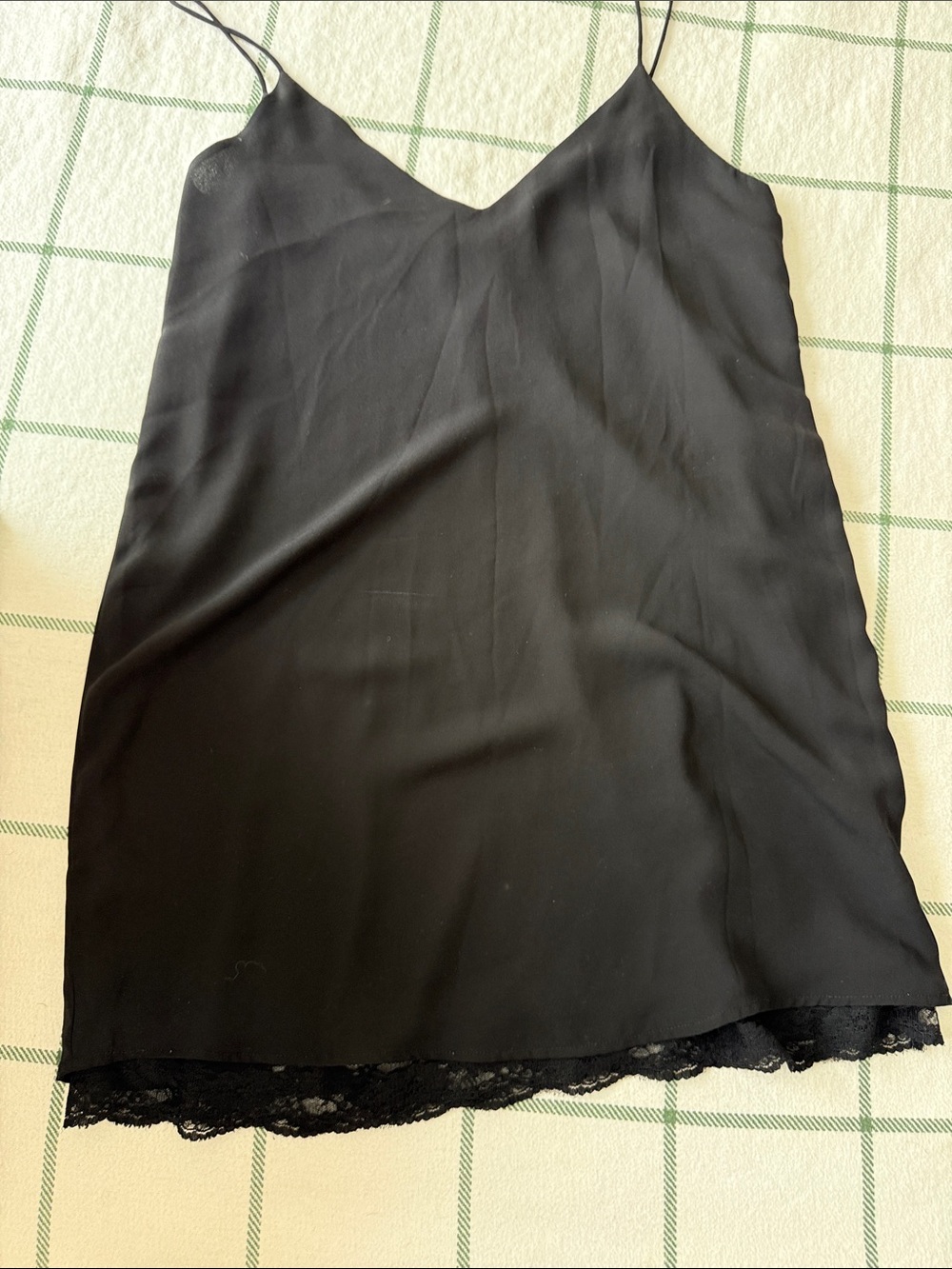 Forever 21 Black Satin Slip Mini Dress with Lace Trim